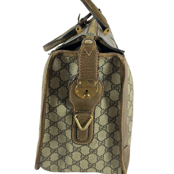 80's GUCCI Brown Supreme Canvas Web Carrier Boston Weekender Bag Made in Italy - Picture 4 of 17